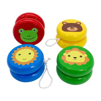 Produktbild von Jojo-Set aus Holz – 4 bunte Tiermotive für Kinder - 6477