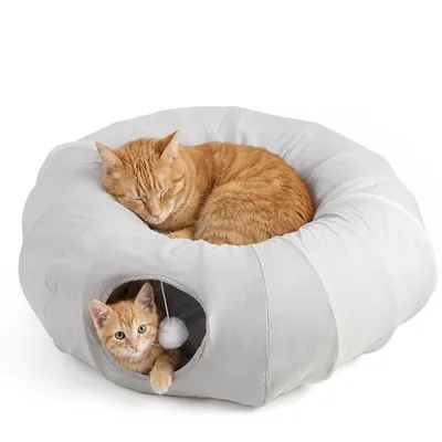 Produktbild von Tiertunnel Katzentunnel, Tunnel für Katzen Rund mit Schlafplatz & Bed 180 CM, Katzentunnel XXL Große Katzen, Donut Rascheltunnel aus Plüsch