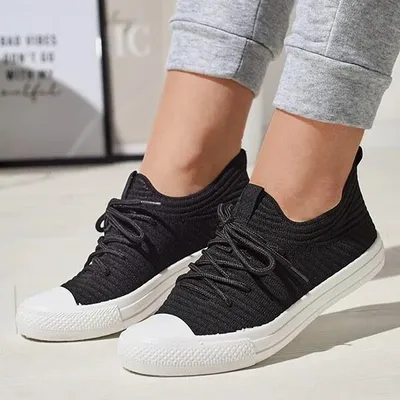 Produktbild von Damen Stoff-Sneakers gerippte Schwarz, leichte Freizeitschuhe, Größe 37