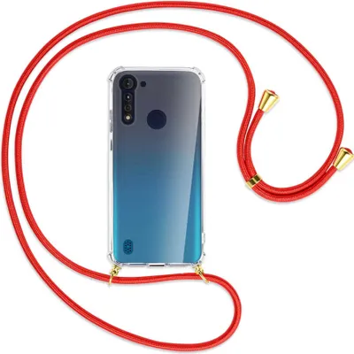 Produktbild von Handykette Backcover-Schutzhülle mit Band (Metall goldfarben) für Motorola Moto G8 Power Lite - rot