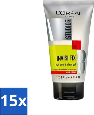 Obrázok produktu pre L'Oréal Studio Line Invisi Fix 24H Clear & Clean Gel Super Strong 150 ml - hodnotné balenie - 15 kusov