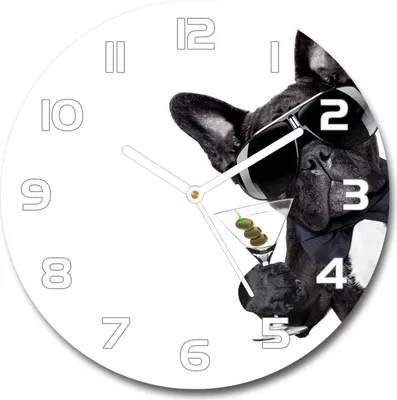 Produktbild von Wanduhr aus Glas 30fi Glasbild Glasuhr Gehärtetes Glas - weisse-zeiger - Dog with martini