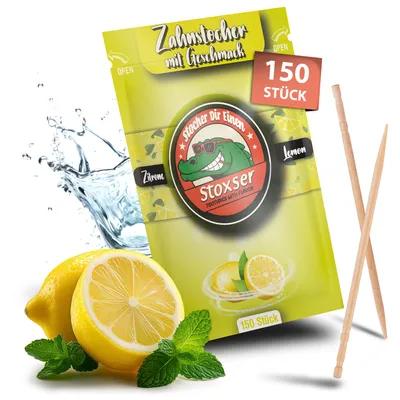 Produktbild von Stoxser 150 x Zahnstocher mit Geschmack Zitrone die Geschmacksrevolution, Zahnstocher Geschmack Kein Kaugummi Unterstützend zu Zahnpasta Zahnstein