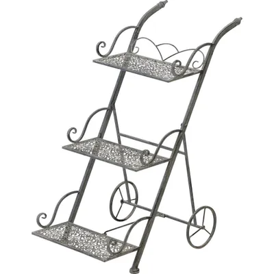 Produktbild von Etagere Blumenständer Pflanzenständer Schubkarre Metall grau