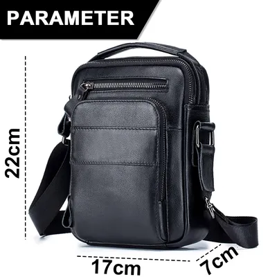 Produktbild von Schultertasche Herren Klein Leder Umhängetaschen Herrentasche Handtaschen Messenger Aktentasche Crossbody Sling Reisetasche Schulranzen(Schwarz)