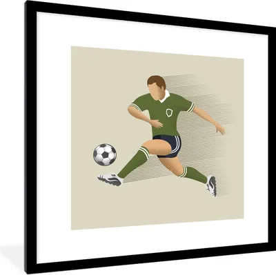 Produktbild von MuchoWow® Gerahmtes Poster Eine Illustration einer Person, die einen Fußball schießt - Mädchen - Jungen - Kinder 40x40 cm - Poster mit Schwarzem Bilderrahmen Wandposter Rahmen Foto Bilder - Poster - Plakat im Rahmen
