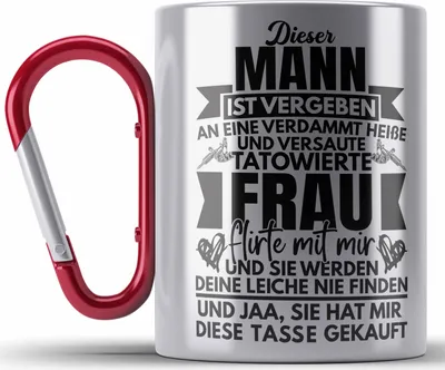 Produktbild von Trendation - Dieser Mann Ist Vergeben Tatowierte Frau Edelstahl Tasse Karabiner Geschenk Für Freund Mann Lustiger Spruch Valentinstag (Rot)