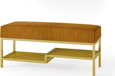 Produktbild von BETTSO MELLO 100 Honigbank mit Regal aus Cordstoff auf einem goldenen Gestell