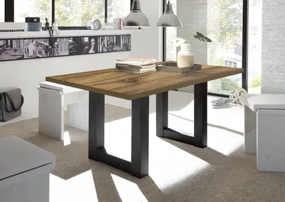 Produktbild von Esstisch >Big System< in schwarzstahl / plankeneiche - 160x75x90cm (BxHxT)