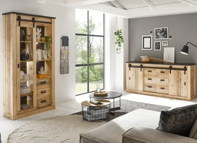 Produktbild von Wohn- und Esszimmer Set "Stove" in Used Wood Wohnkombination 2-teilig mit Vitrine und Sideboard