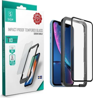 Produktbild von Displayschutzfolie aus gehärtetem Glas für iPhone 11 & XR + Montagerahmen