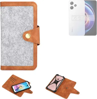 Produktbild von K-S-Trade Handyhülle kompatibel mit Xiaomi Redmi Note 12R Schutzhülle Filz-Hülle Kunst-Leder hellgrau braun (1x)