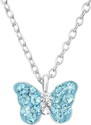 Produktbild von Kette Mädchen Schmetterling: Kinderkette Silber 925 Hellblau
