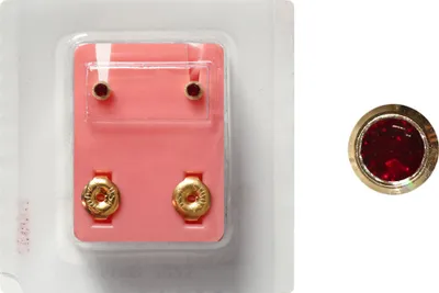 Produktbild von Erstohrstecker Chirurgenstahl vergoldet Sterile Ohrstecker Zarge mit Stein in dunkelrot 3mm