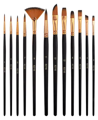 Productafbeelding van Penselen Set 12 Stuks - Kwasten voor Acrylverf, Aquarel, Olieverf, Waterverf, Schmink - Geschikt voor Schilderen, Modelbouw en Gouache