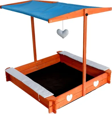 Produktbild von Sandkasten mit wasserdichtem Dach 120x120x120cm Naturholz Fichtenholz UV-Schutz + weiche Sitzkissen, Kantenschutz Vliesboden Sandspielzeug für Kinder