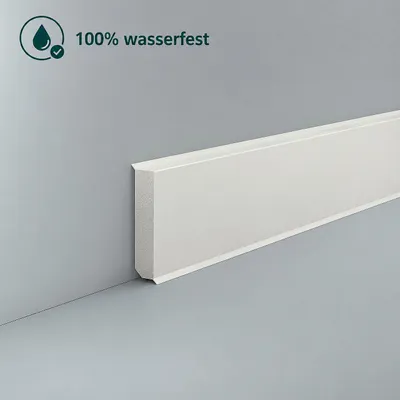 Produktbild von Sockelleiste Kunststoff 12 x 60 Hartschaum RAL 9010 PVC Dichtlippe Feuchtraum