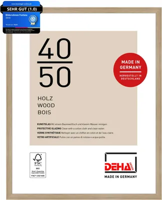 A framed picture with product information and branding.