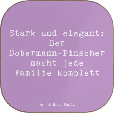 Produktbild von Mr. & Mrs. Panda Untersetzer für Gläser Spruch Dobermann Pinscher - Lavendeltraum - Geschenk, Coaster, Familienhund, Dobermann-Pinscher, treue Begleiter, Tasse, Hunde