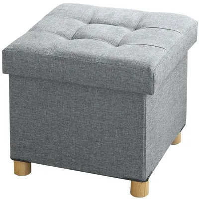 Obrázek produktu pro Odkládací taburet s dřevěnými nohami a úložným prostorem, rozměry 38 x 38 x 38 cm, světle šedá barva