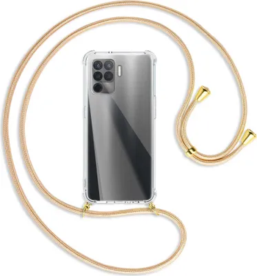 Produktbild von Handykette Backcover-Schutzhülle mit Band (Metall goldfarben) für Oppo Reno5 Lite (CPH2205, 6.43'') - Goldkordel