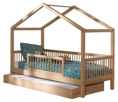 Produktbild von Hausbett >Fagus< Bettschublade + Rausfallschutz, Buche massiv - 207,5x170x97,5 (BxHxT)