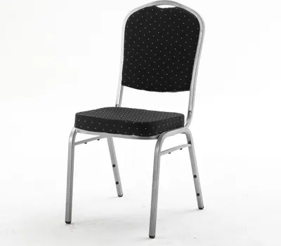 Produktbild von Bankettstuhl GALA Schwarz – Stapelbar, Silbernes Stahlgestell, 6 cm Polsterung