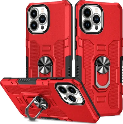 Produktbild von iPhone 13 Pro Max Hülle, Dual Layer Robuste Rüstung Ringhalter Ständer Schutzhülle für iPhone 13 Pro Max Rot