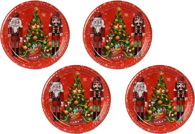 Produktbild von Weihnachtsteller Nikolaus Advent 4 Stück Plätzchenteller Weihnachten Rot Nussknacker