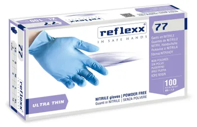 Produktbild von Reflexx R77100 Nitrilhandschuhe ohne Puder, 100 % latexfrei, 3 g, Kat.3, 100 Stück, M