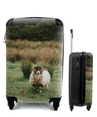 Produktbild von MuchoWow® Koffer Handgepäck Trolley Rollkoffer Kleine Reisekoffer mit 4 Rollen - Schafe - Horn - Fell - Cabin Size < 55x40x23 cm & 55x40x20 cm - Fotokoffer - Kabinenkoffer - Boardgepäck - Reise-Box - Reisekoffer - Reisegepäck - Koffer mit Bild - Trolley für Kinder