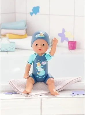 Produktbild von BABY BORN Babypuppe Junge Schwimmer, 30 cm, Badeanzug und Mütze geformt, Badespielzeug, Ab 1 Jahr, Blau