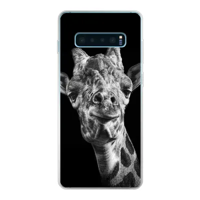 Produktbild von MuchoWow® Handyhülle Schutzhülle Hülle für Samsung Galaxy S10 Lite Giraffe vor schwarzem Hintergrund in schwarz und weiß Silikon Softcase Handy Hülle - Schutz