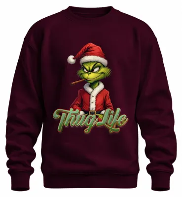 Imagen del producto de "Thug Life", "Grinch", "Joint", "Weed", "Cannabis", "Kiffen" - Suéter navideño uni, color burdeos, talla M