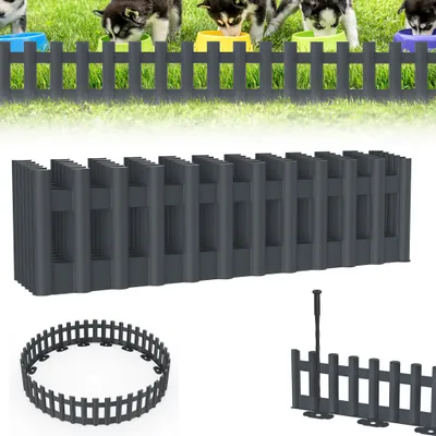 Image de XMTECH 2,58m(6 pcs) Bordure de pelouse en plastique anthracite Bordure de parterre aspect bois Palissade de jardin Clôture de parterre, 1 élément LxH : 43x12cm