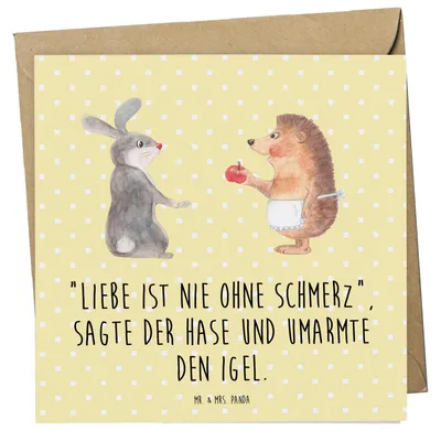 Produktbild von Mr. & Mrs. Panda Grußkarte Hase Igel - Gelb Pastell - Geschenk, Herzschmerz, Glückwunschkarte, anlasskarte, und, Trösten, Lustige Sprüche, Klappkarte, doppelkarte