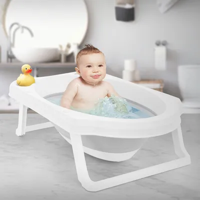Produktbild von ECD Germany Baby Badewanne mit klappbaren Füßen 33L, 80x46 cm, Weiß/Grau