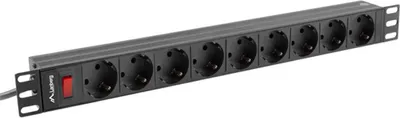 Obrázok produktu pre Lanberg PDU-09F-0300-BK, Základný, 1U, Vodorovný, Hliník, Plast, Čierna, Šedá, 9 AC zásuvky/AC zásuviek