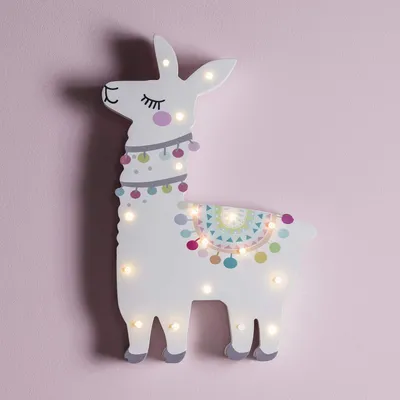 Produktbild von Lights4fun Lama Kinderzimmer Nachtlicht mit 17 warmweißen LEDs Timer Batteriebetrieb 30cm