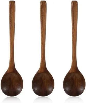 Produktbild von Drei Holzlöffel zum Kochen, Holzkochgeschirr 17,5 cm Holzlöffel, große Holzlöffel zum Mixen, Rühren, Backen, Mischen, Servieren und Probieren