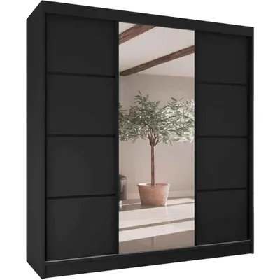 Image de BEAUTYSOFA | Armoire à portes coulissantes VILO II 200 cm - Armoire avec miroir, 3 portes coulissantes, 4 tiroirs, noir + noir