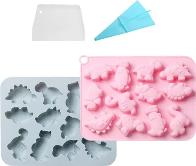 Obrázek produktu pro 2 balení roztomilých dinosauřích forem, silikonové dortové formy, měkká silikonová forma na muffiny pro výrobu čokolády s kreslenými dinosaury