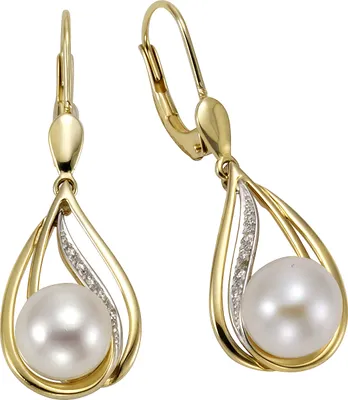 Produktbild von Orolino Ohrringe 585 Gold 2x Perle 7,5-8mm +10x Brillant 0,04ct.