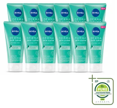 Imagen del producto de 12 unidades de NIVEA DERMA Skin Clear, exfoliante facial para pieles con imperfecciones, 150 ml, pack grande