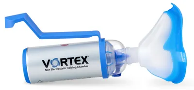 Produktbild von VORTEX® - Inhalierhilfe mit Erwachsenenmaske soft & Bedienhilfe