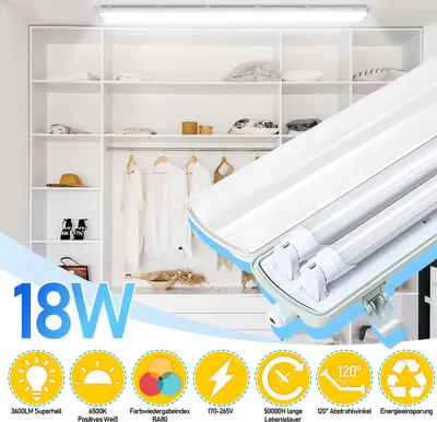 Image de Izrielar LED Lampe pour locaux humides Lampe de salle de bain Cave Tube Lamp 120cm 2 x 18W T8 Tube blanc froid 6500K IP65