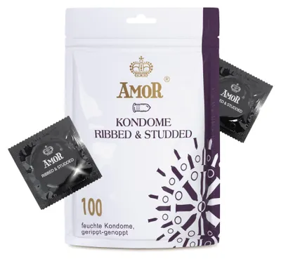 Produktbild von AMOR Premium Kondome 100 Stück, Gerippt-Genoppt, Ø 54 mm, Transparent