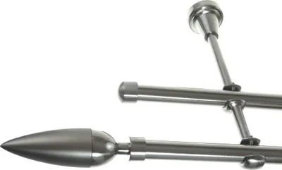 Produktbild von Gardinenstange Set Edelstahl Look Metall Ø 16mm zur Wandbefestigung 2-lauf Spitze, Länge wählbar H24 E10 E17