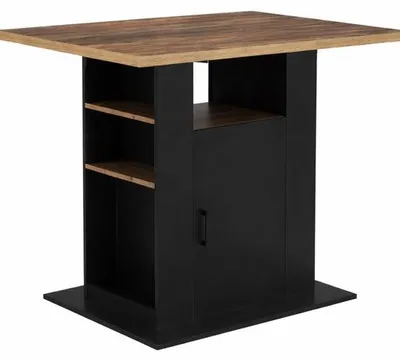 Produktbild von Kücheninsel 110 cm mit Aufbewahrungsraum – Mittelinsel mit Arbeitsplatte – Spülmaschinenunterbau mit Schrank und Holzpaneelen – Schwarz & dunkel Holzoptik – 110 x 80 x 90 cm