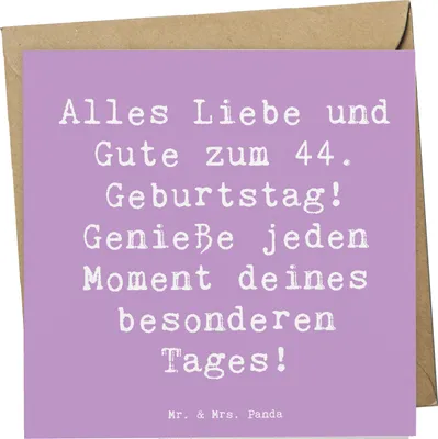 Produktbild von Mr. & Mrs. Panda Grußkarte Spruch 44. Geburtstag - Lavendeltraum - Geschenk, anlasskarte, Happy Birthday, Genieße jeden Moment, Glückwunschkarte, Klappkarte, doppelkarte
